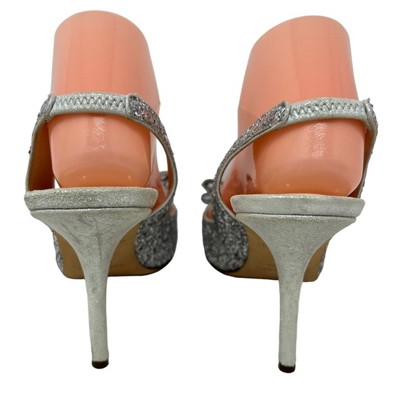 Kate Spade Krysta Silver Sequin Glitter Open Toe Slingback Stiletto Heels 9.5B - Picture 4 of 12